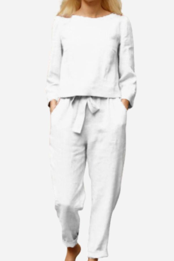 100% Conjunto de 2 Piezas Monocromo de Algodón y Lino