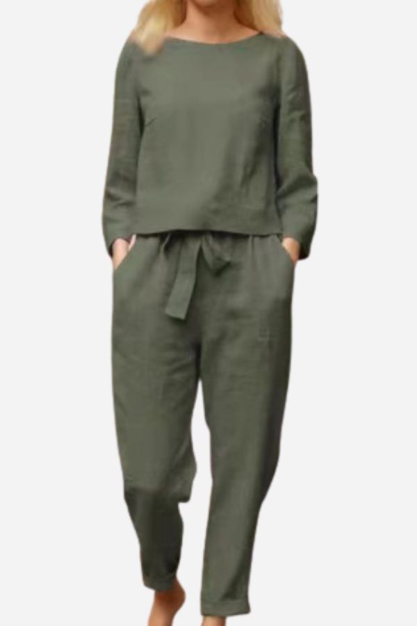 100% Conjunto de 2 Piezas Monocromo de Algodón y Lino