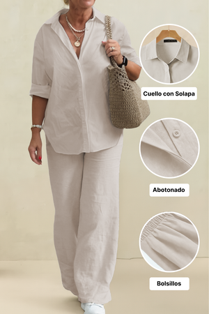 Conjunto de camisa oversize 100% algodón y pantalón de pata ancha