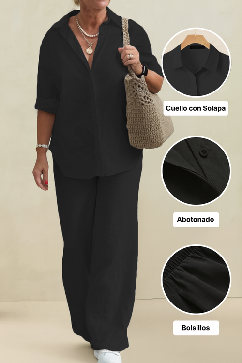 Conjunto de camisa oversize 100% algodón y pantalón de pata ancha