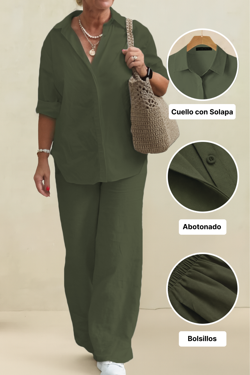 Conjunto de camisa oversize 100% algodón y pantalón de pata ancha