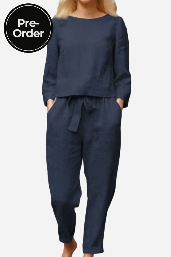 100% Conjunto de 2 Piezas Monocromo de Algodón y Lino