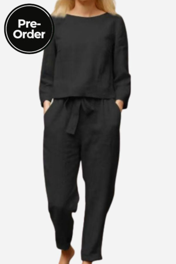 100% Conjunto de 2 Piezas Monocromo de Algodón y Lino