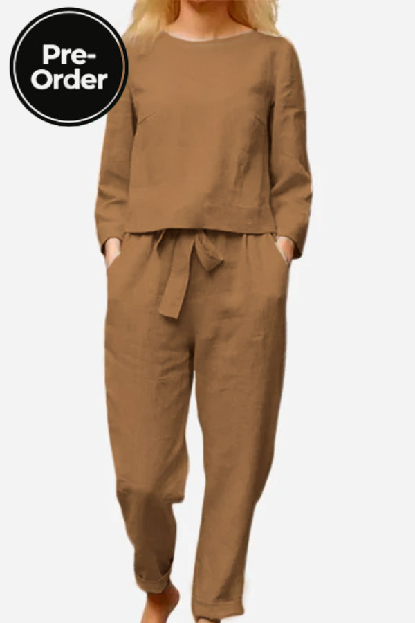 100% Conjunto de 2 Piezas Monocromo de Algodón y Lino