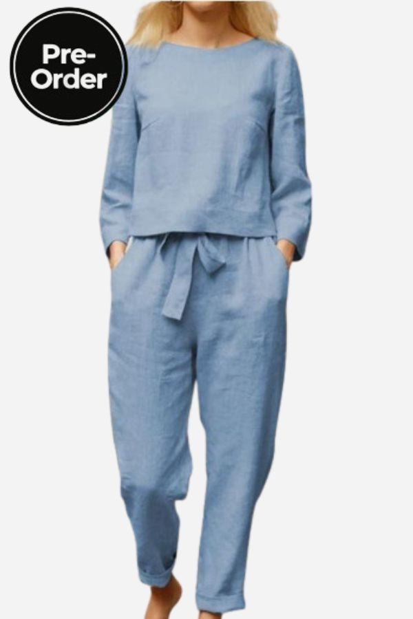 100% Conjunto de 2 Piezas Monocromo de Algodón y Lino