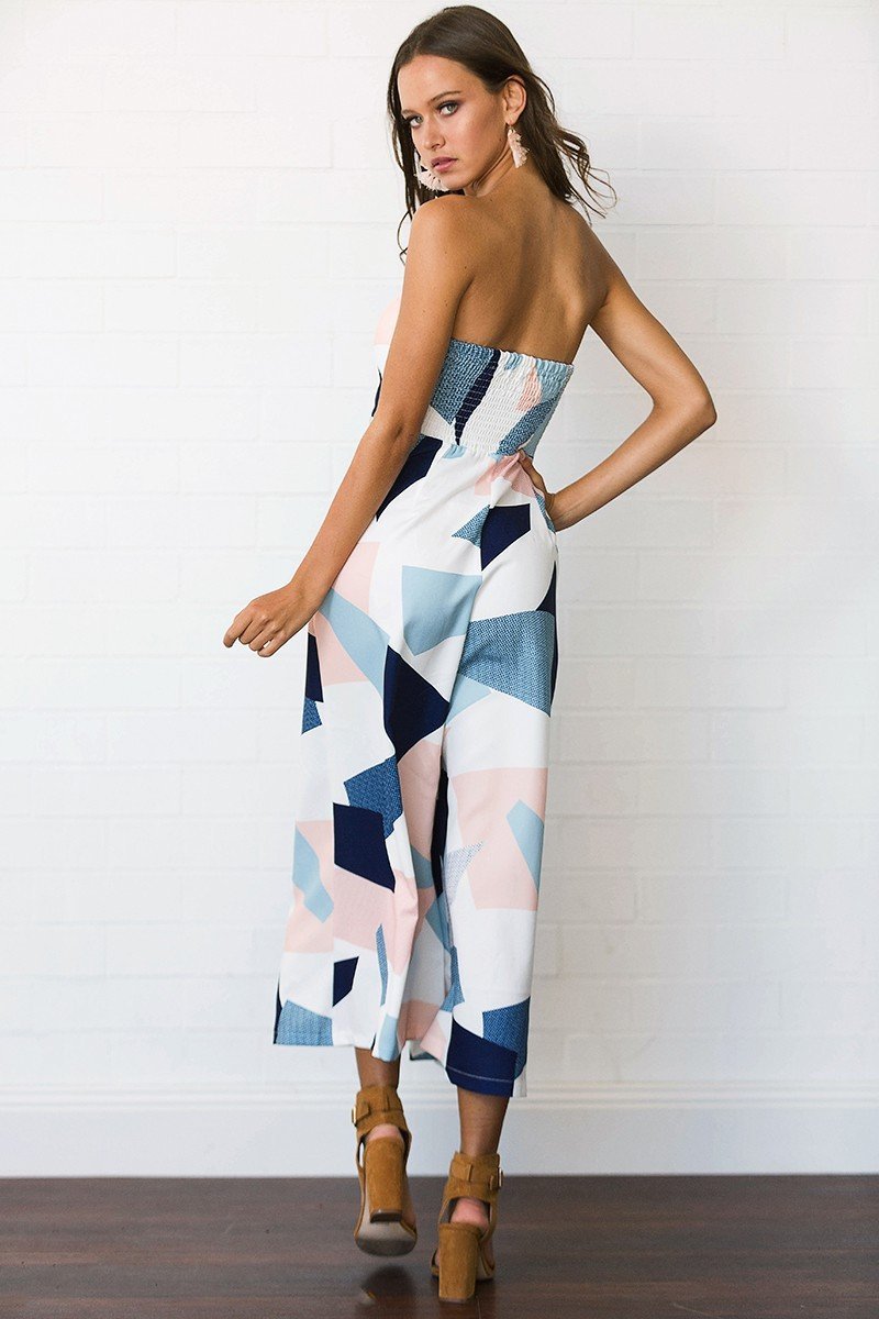 Mono sin tirantes con estampado geométrico