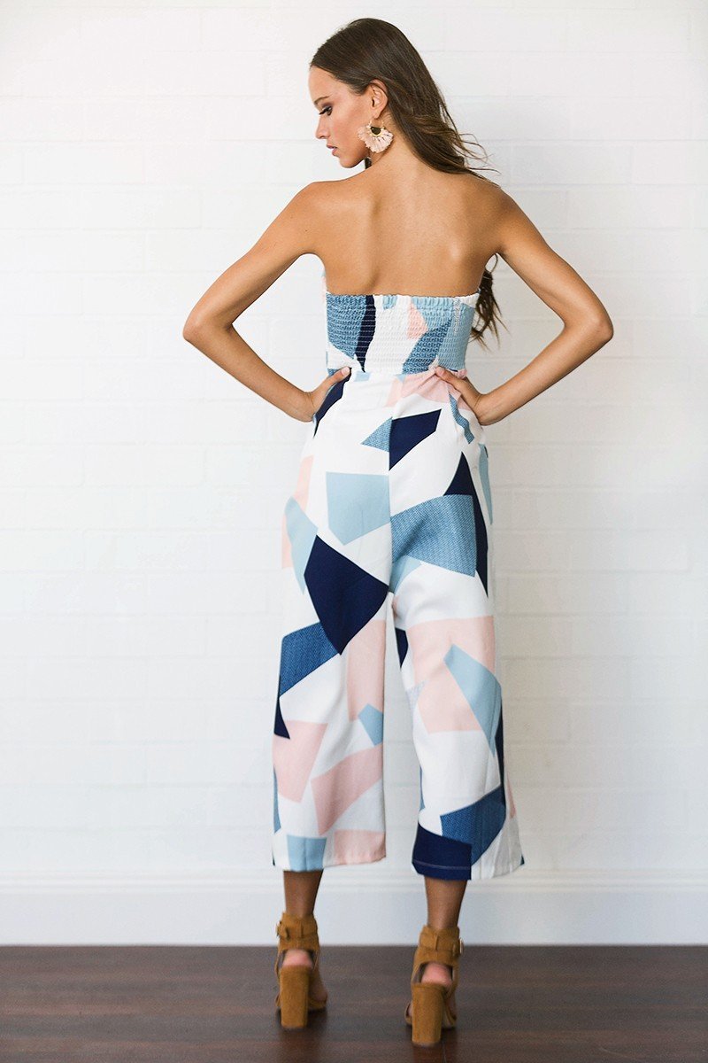 Mono sin tirantes con estampado geométrico