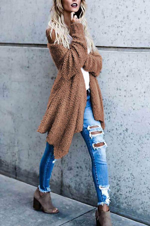 Cárdigan Irregular Frontal Abierto Sólido