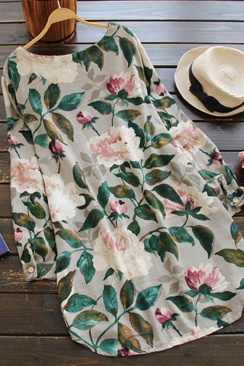 Vestido recto de lino con estampado floral