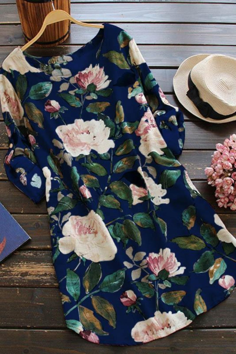 Vestido recto de lino con estampado floral