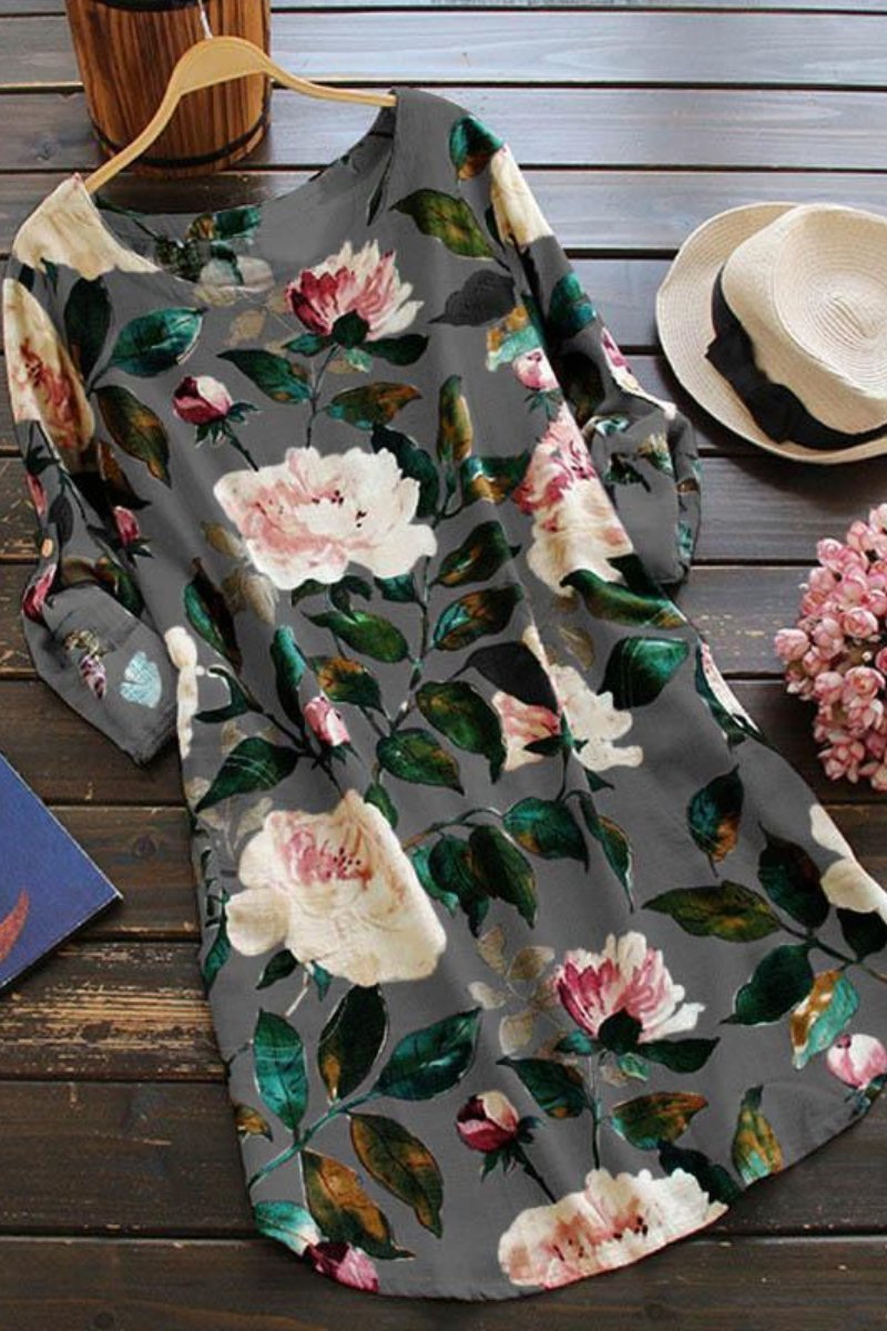 Vestido recto de lino con estampado floral