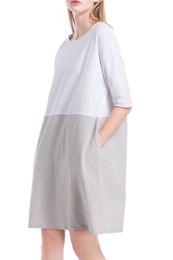 Vestido de Lino Bloque de Color