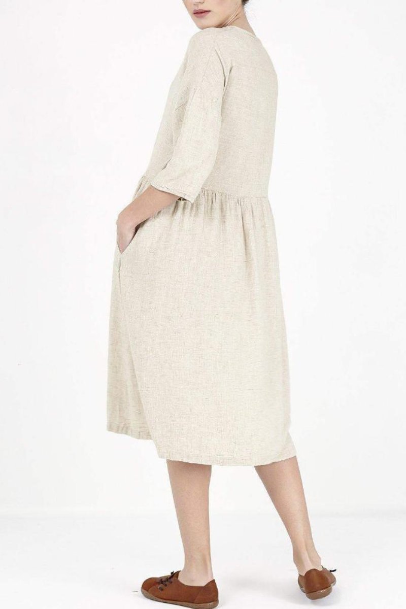 Button Detailed Linen Dress