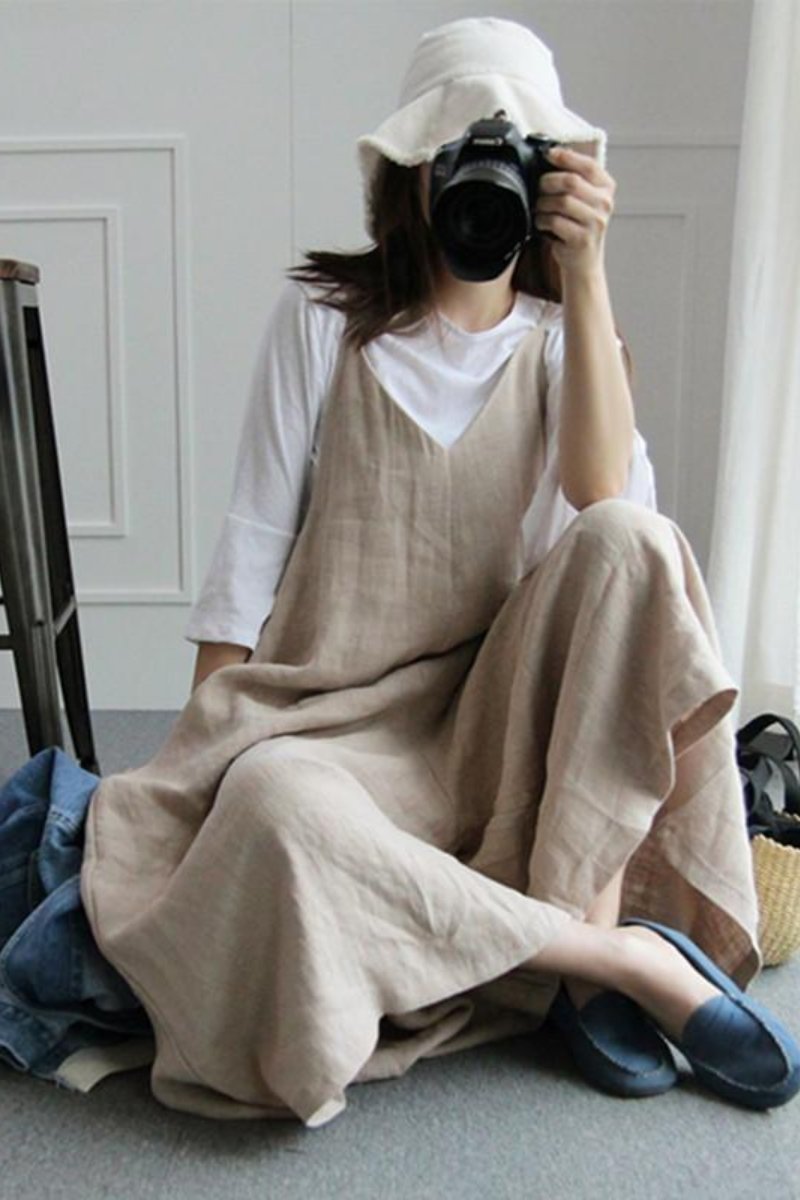Loose Linen Blend Jumpsuit-Loosely Store